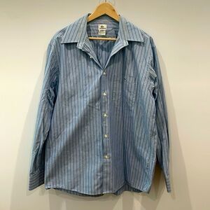 Lacoste Men’s Size 44  Blue and White Stripe Button Down shirt. 100% Cotton